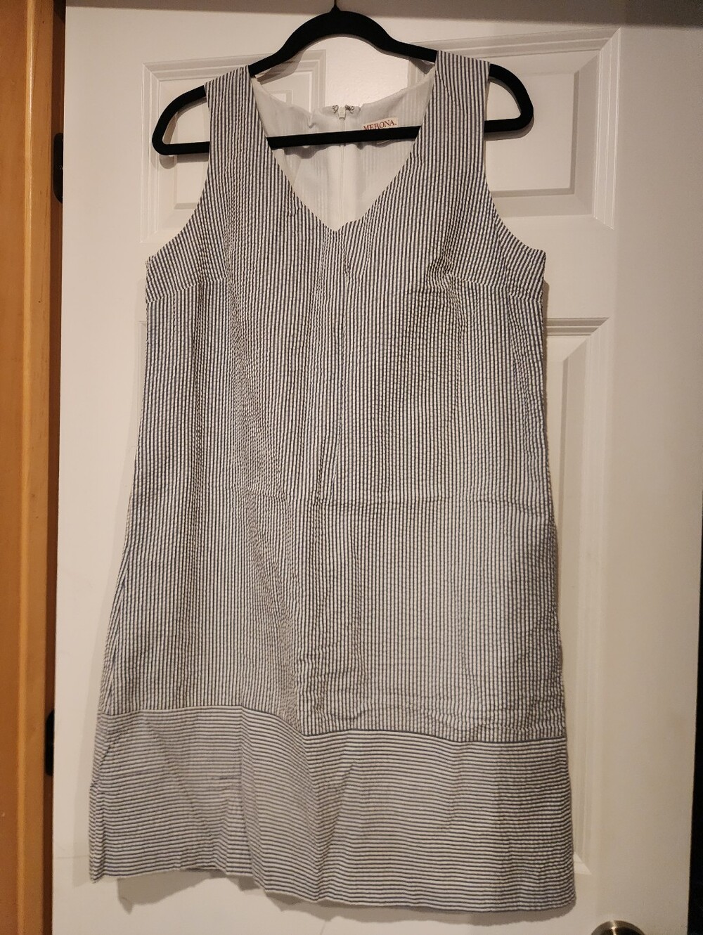 Merona Navy & White Sleeveless V-Neck Striped Dress